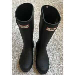 Hunter Original Back Stripe Black Rain Boots Youth Size 2 NEW